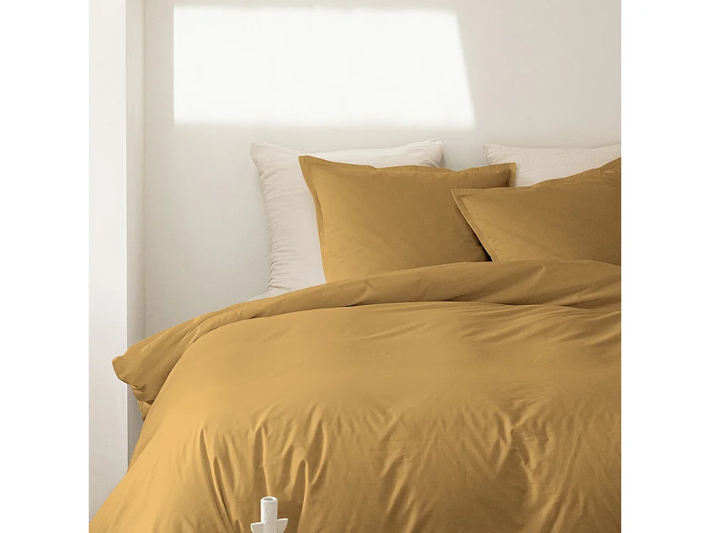 Como - Housse de couette jaune curry en percale de coton - 240x260cm