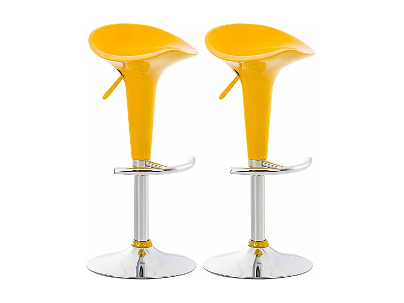 Lot de 2  Tabouret de bar - Plastique & Métal chromé - Jaune - Saddle