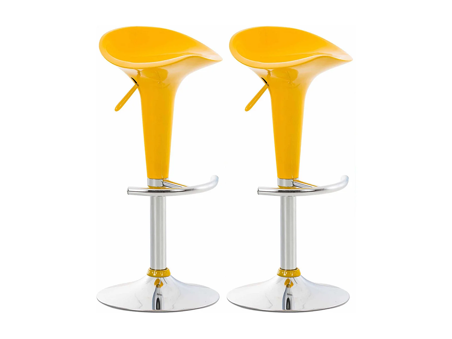 Lot de 2  Tabouret de bar - Plastique & Métal chromé - Jaune - Saddle
