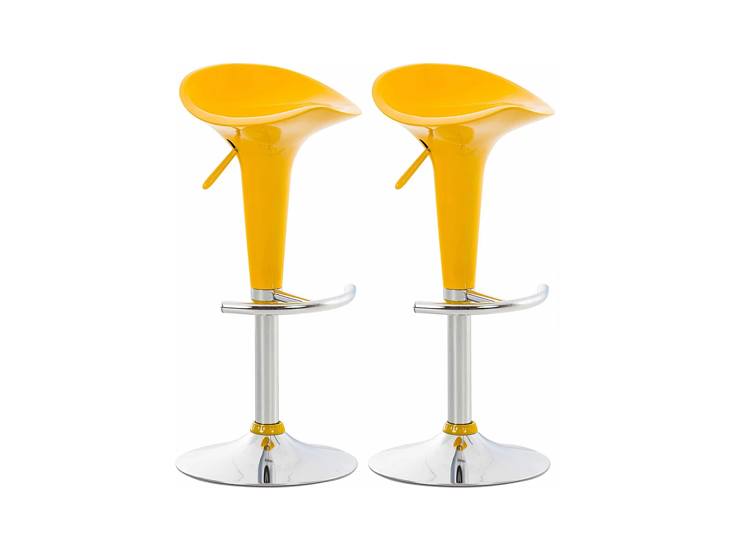 Lot de 2  Tabouret de bar - Plastique & Métal chromé - Jaune - Saddle
