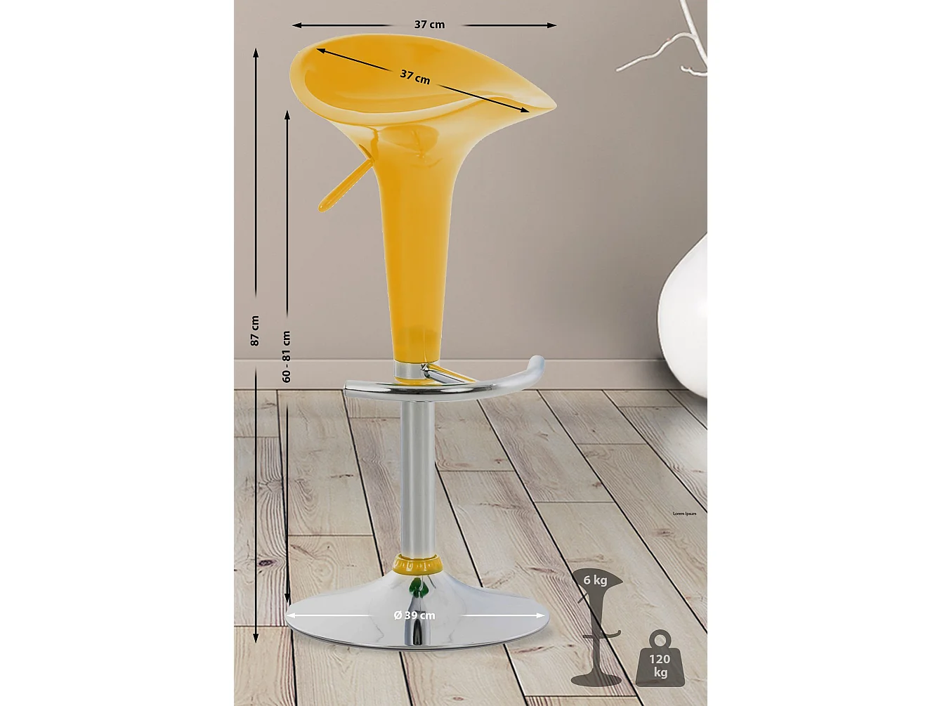 Tabouret de bar - Plastique - Jaune - Saddle