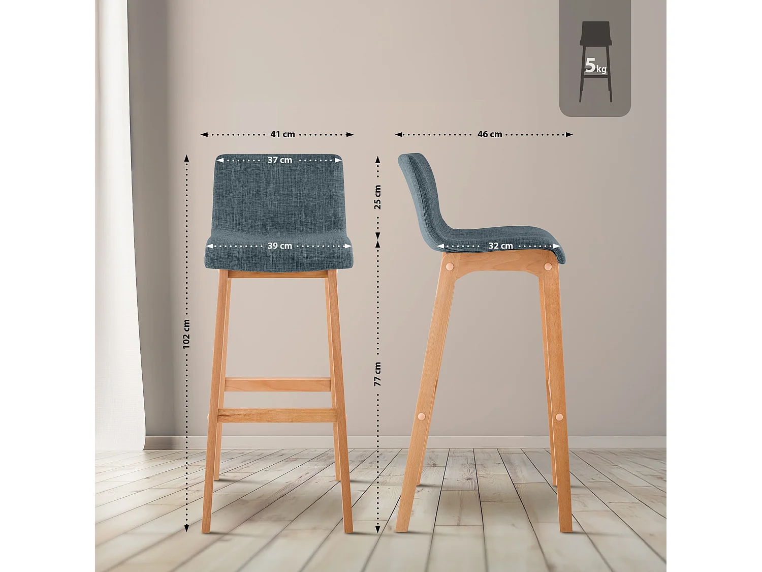 Tabouret de bar - Tissu - Bleu - Hoover