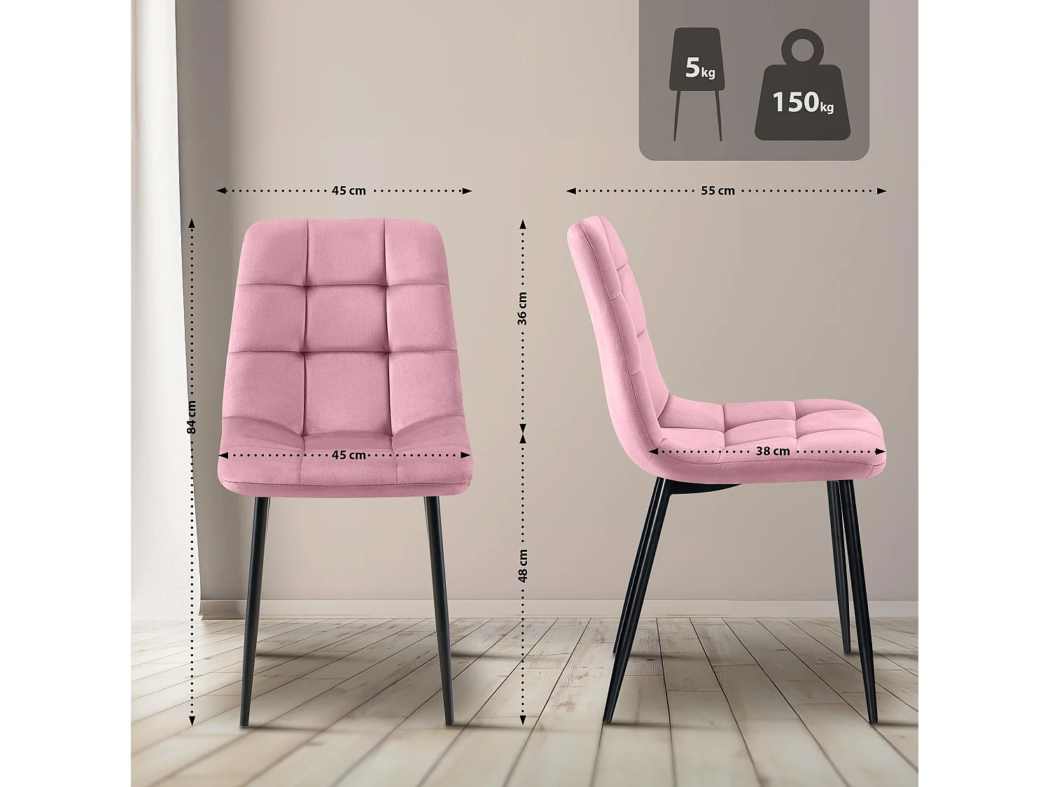 chaise salle à manger - Velours - Rose - Antibes