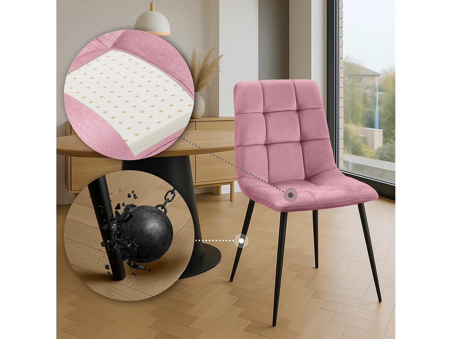 chaise salle à manger - Velours - Rose - Antibes