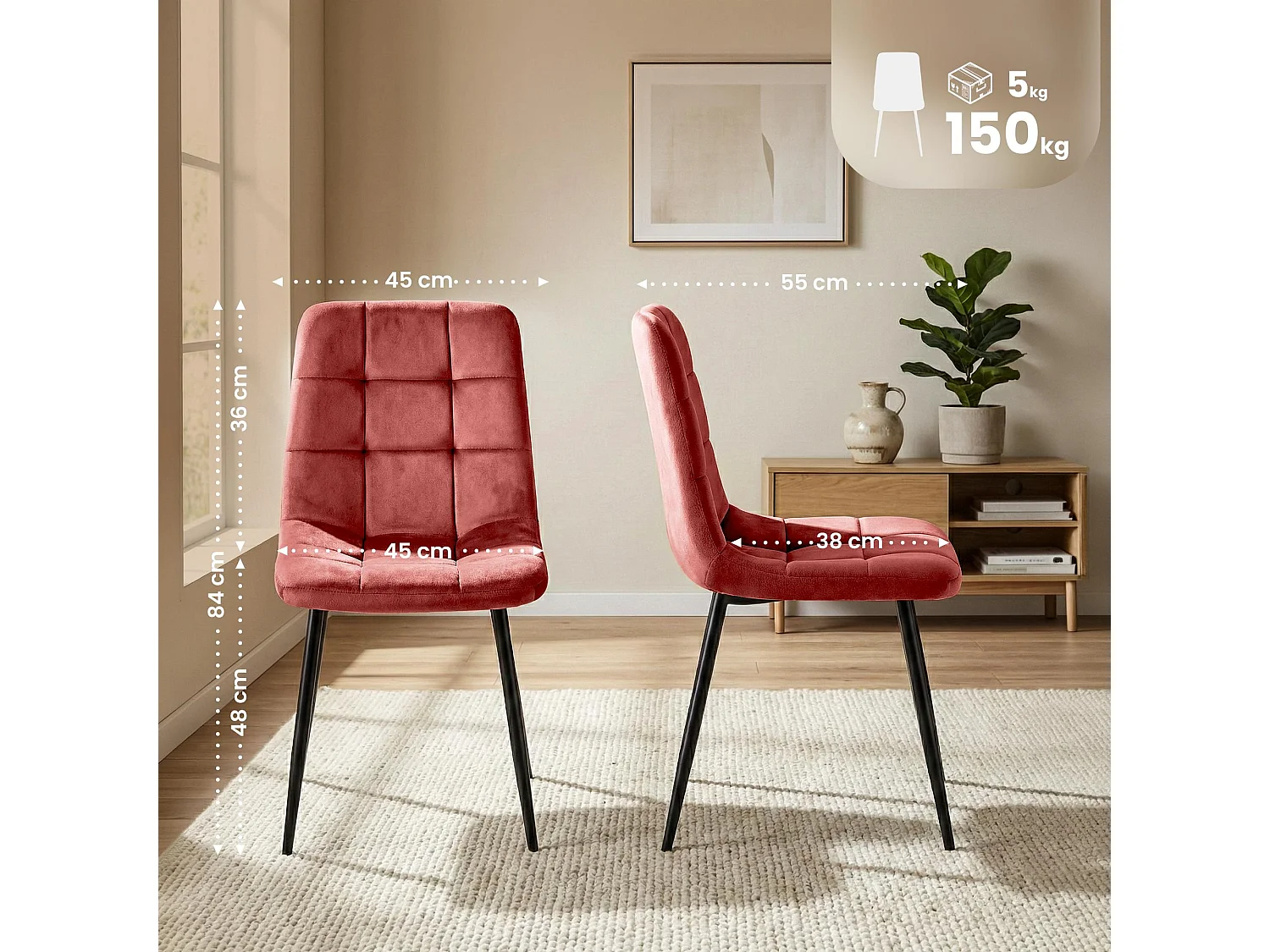 chaise salle à manger - Velours - Rose - Antibes