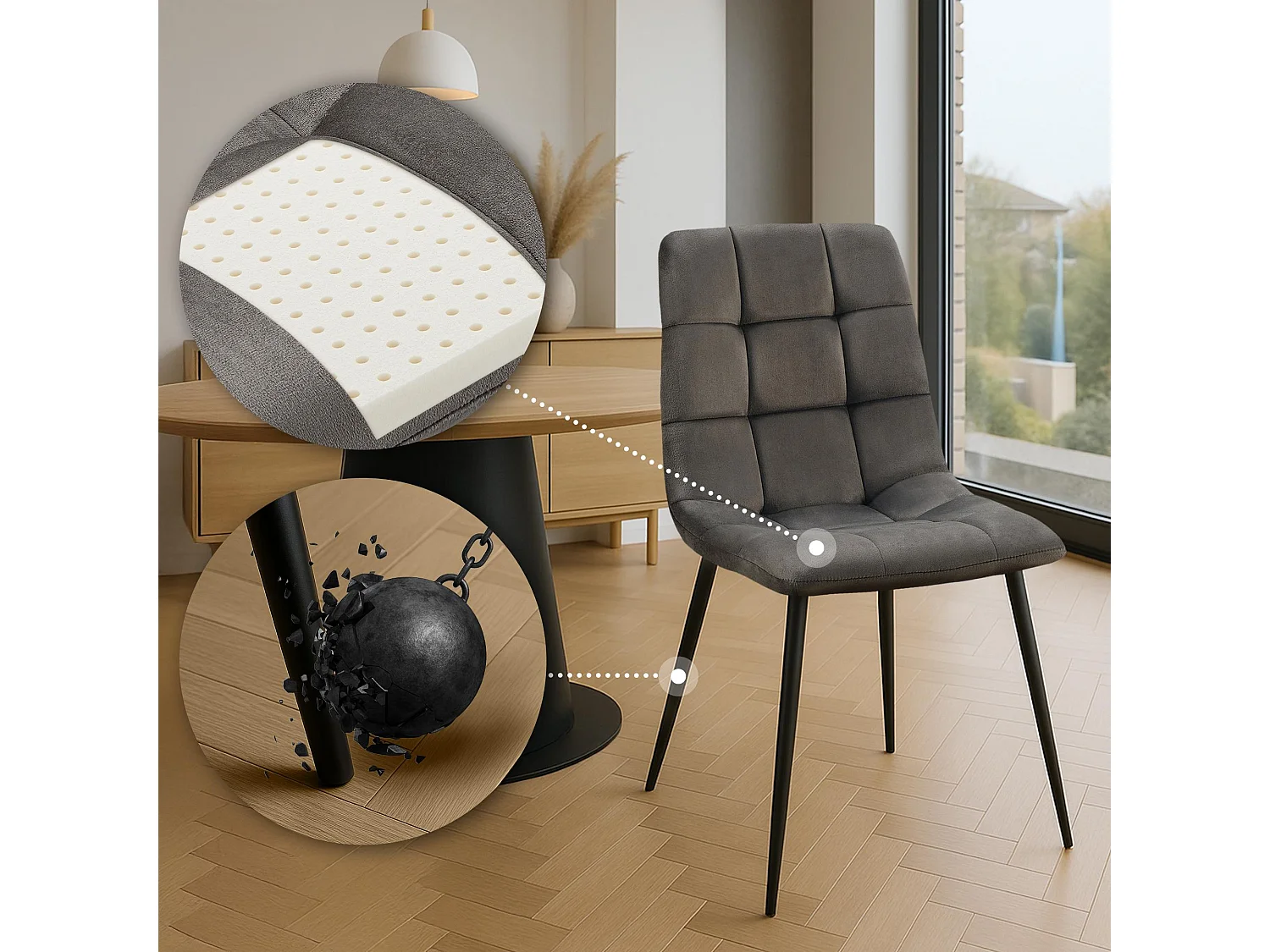 Lot de 4  chaise salle à manger - Velours - Anthracite - Antibes