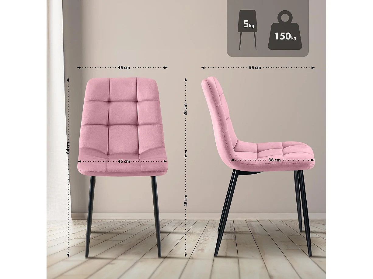 Lot de 4  chaise salle à manger - Velours - Rose - Antibes