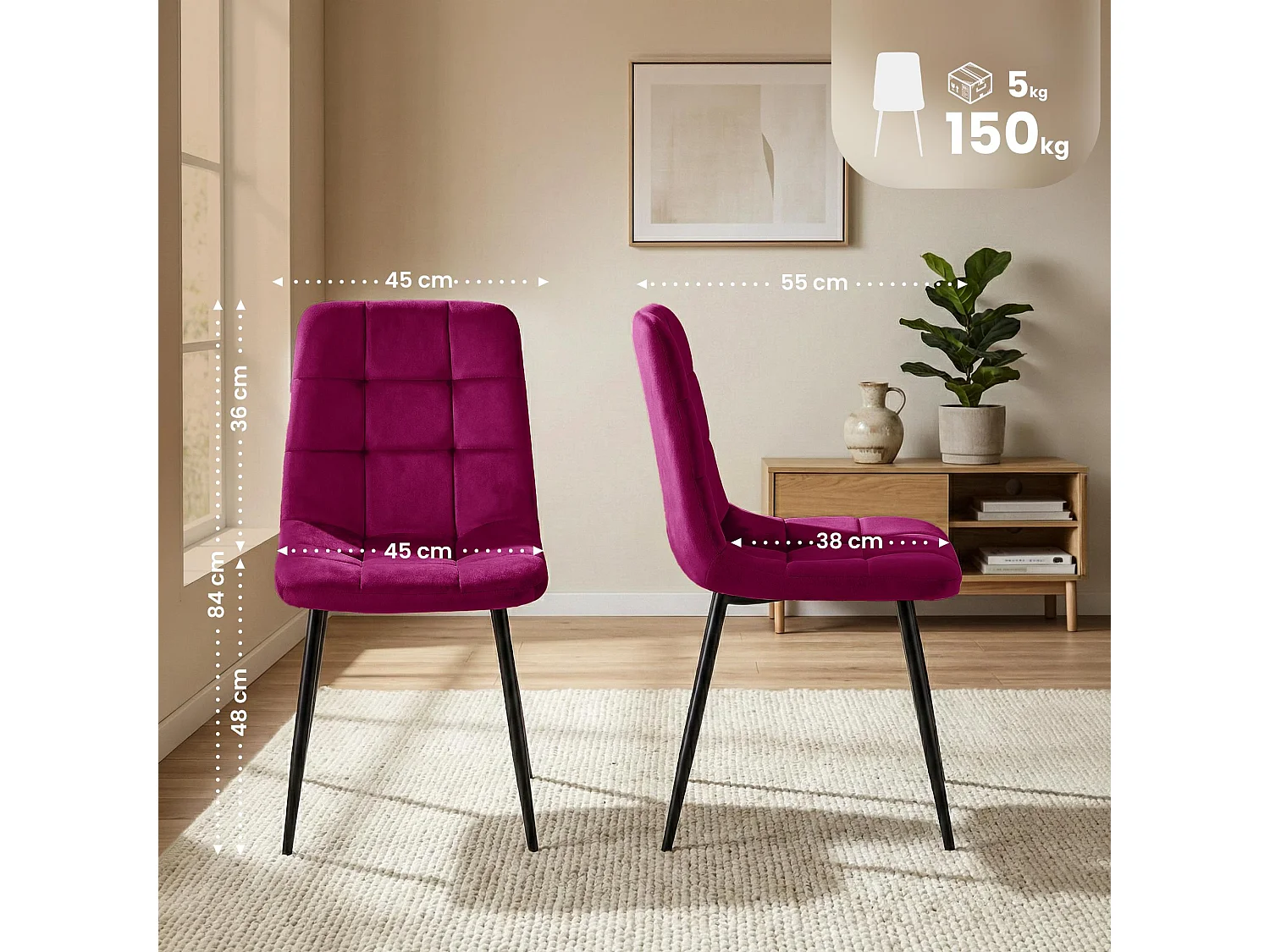 Lot de 4  chaise salle à manger - Velours - Violet - Antibes