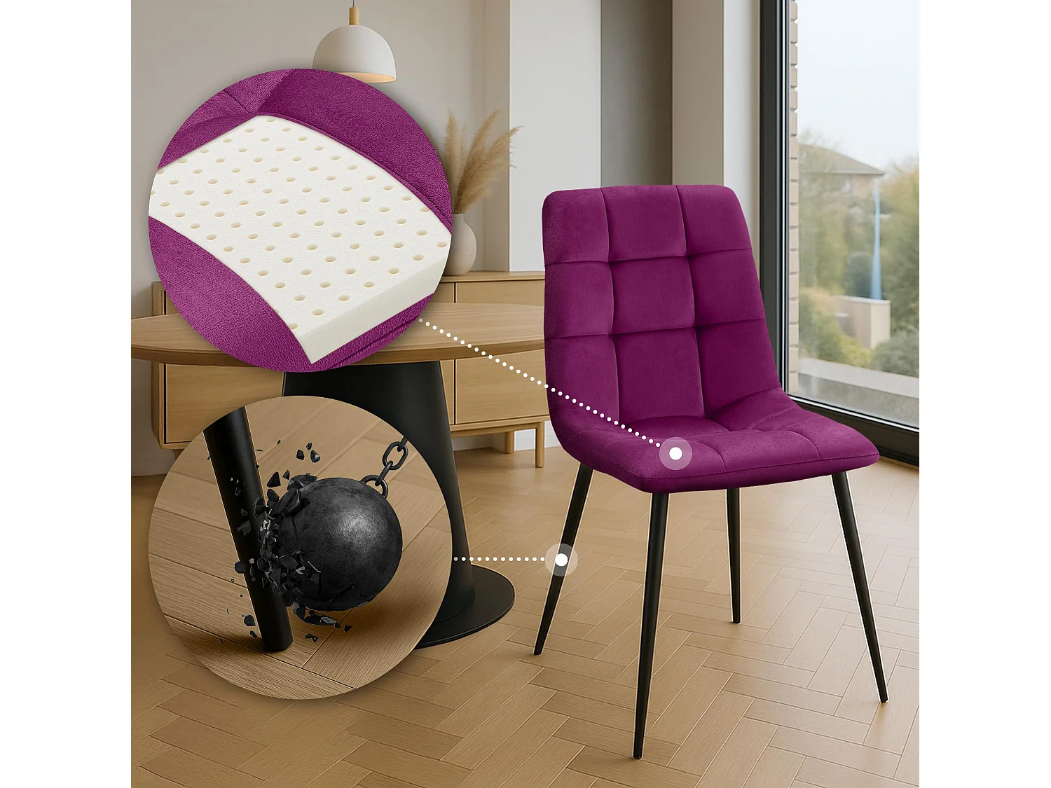 Lot de 4  chaise salle à manger - Velours - Violet - Antibes