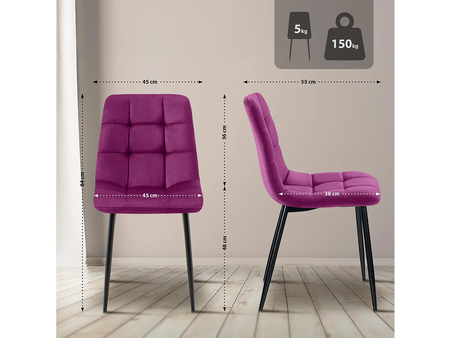 chaise salle à manger - Velours - Violet - Antibes