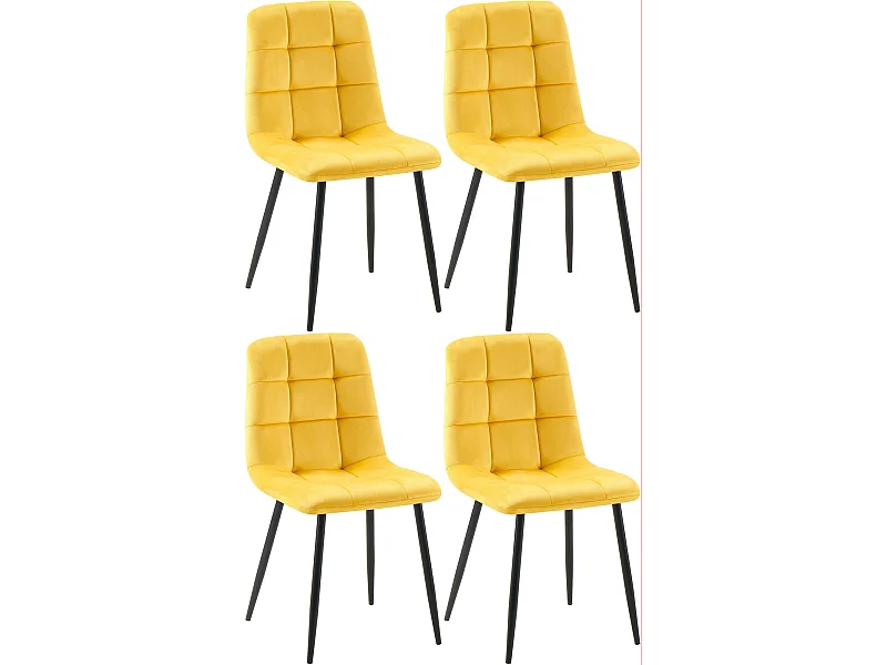 Lot de 4  chaise salle à manger - Velours - Jaune - Antibes