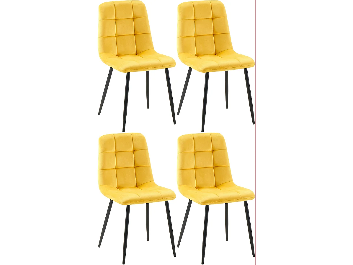Lot de 4  chaise salle à manger - Velours - Jaune - Antibes