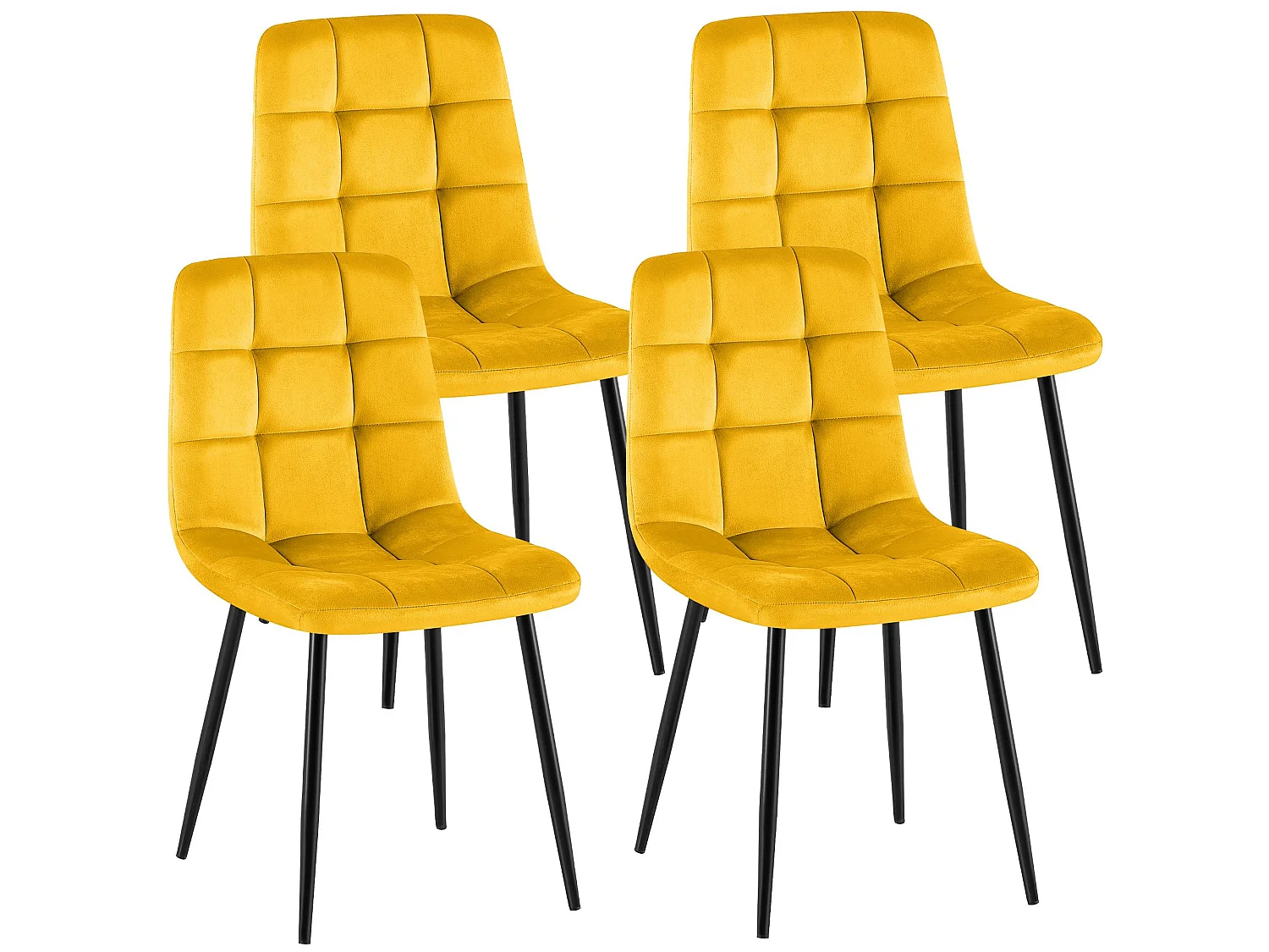 Lot de 4  chaise salle à manger - Velours - Jaune - Antibes