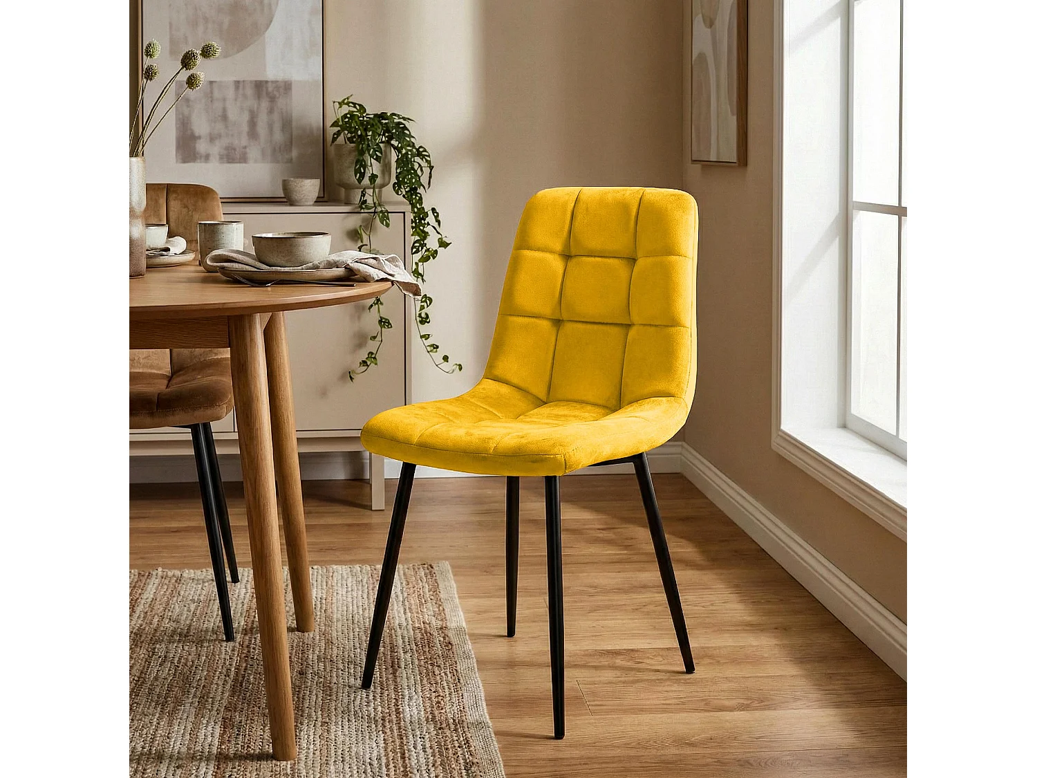 Lot de 4  chaise salle à manger - Velours - Jaune - Antibes