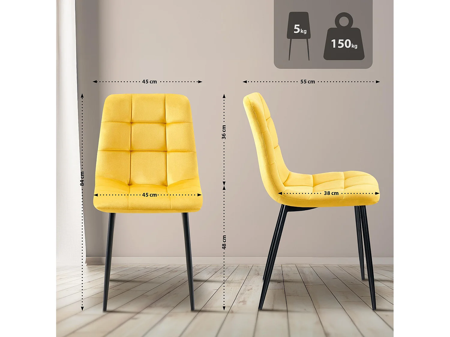 chaise salle à manger - Velours - Jaune - Antibes