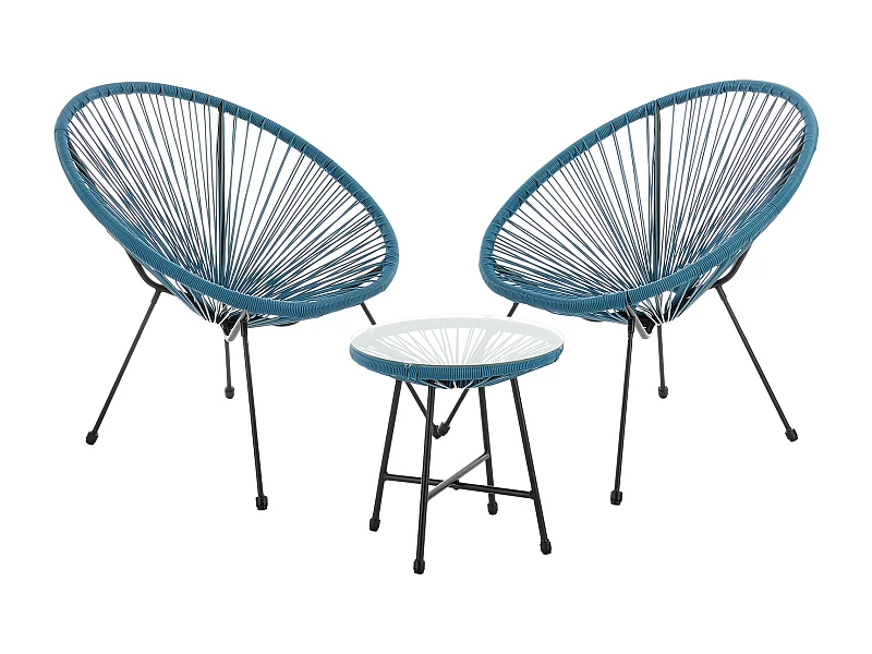 Ensemble de meubles de balcon SVITA BALI Ensemble de salon Relax Egg-Chair en osier Design Bleu