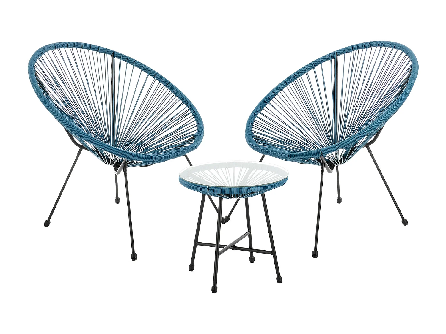 Ensemble de meubles de balcon SVITA BALI Ensemble de salon Relax Egg-Chair en osier Design Bleu
