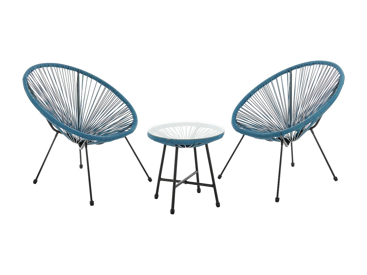 Ensemble de meubles de balcon SVITA BALI Ensemble de salon Relax Egg-Chair en osier Design Bleu