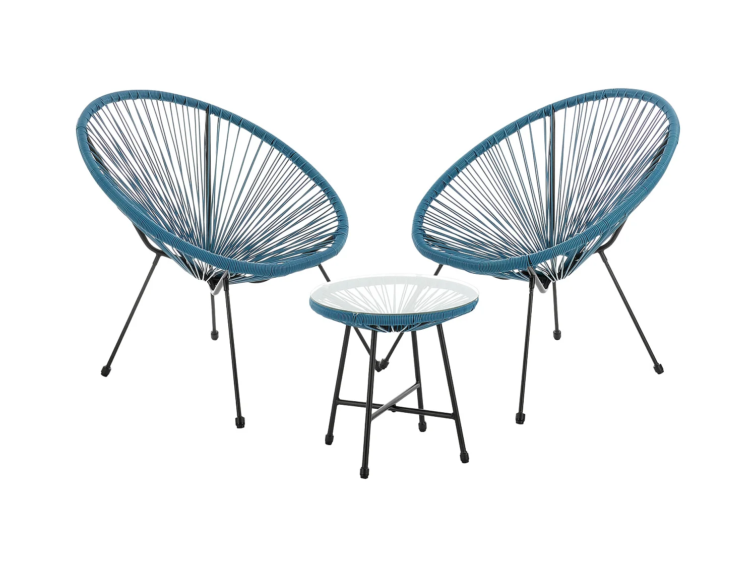 Ensemble de meubles de balcon SVITA BALI Ensemble de salon Relax Egg-Chair en osier Design Bleu