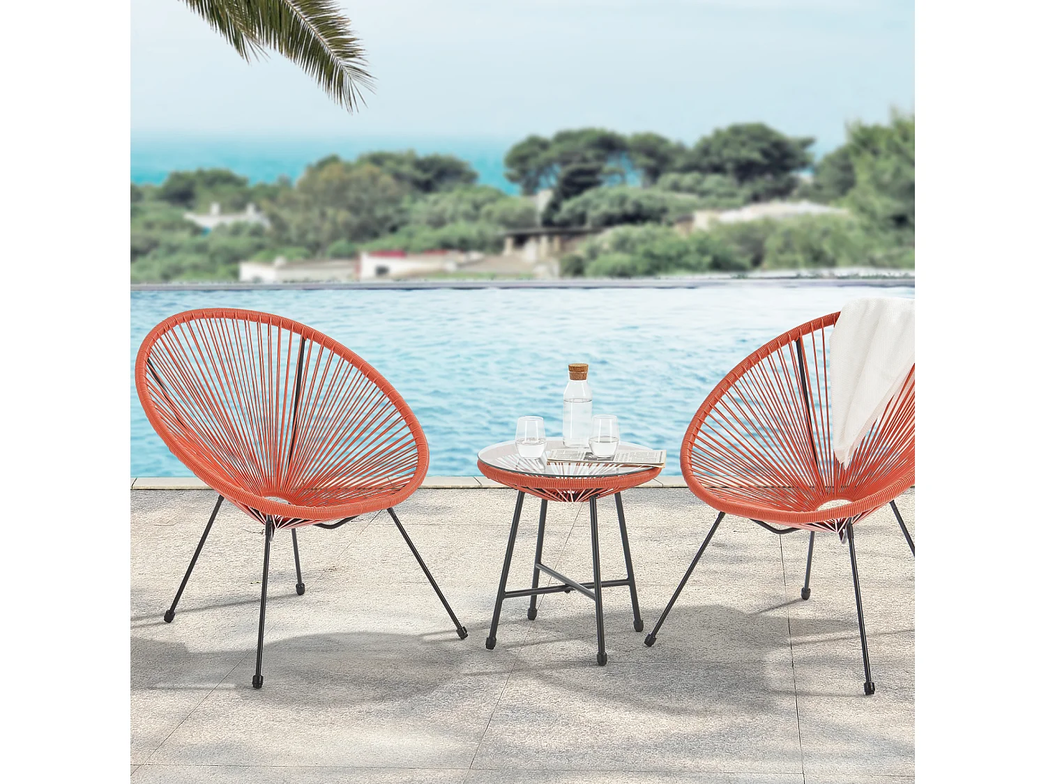 Ensemble de meubles de balcon SVITA BALI Ensemble de salon Relax Egg-Chair en osier Design Terracotta Orange
