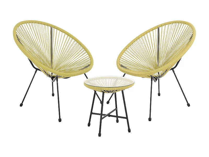 Ensemble de meubles de balcon SVITA BALI Ensemble de salon Relax Egg-Chair en osier Design Jaune