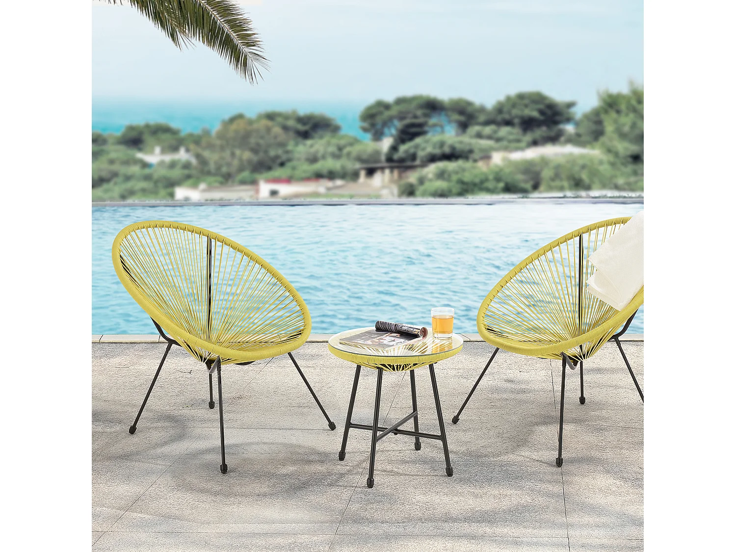 Ensemble de meubles de balcon SVITA BALI Ensemble de salon Relax Egg-Chair en osier Design Jaune