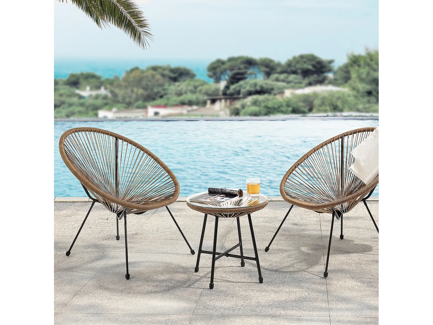 Ensemble de meubles de balcon SVITA BALI Ensemble de salon Relax Egg-Chair en osier Design Marron