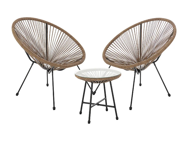 Ensemble de meubles de balcon SVITA BALI Ensemble de salon Relax Egg-Chair en osier Design Marron
