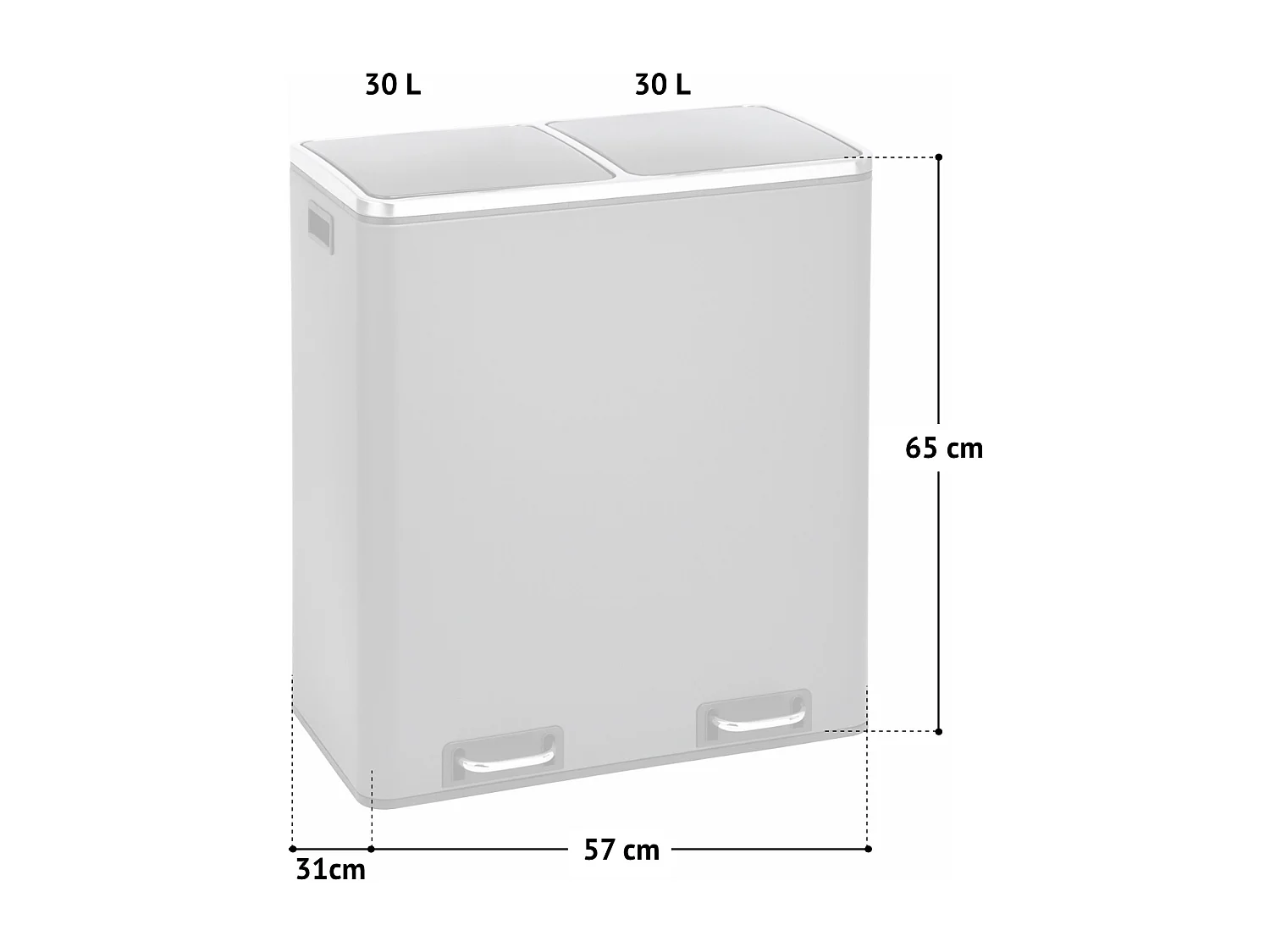SVITA TM2X30 poubelle à pédale 60 litres, système de séparation et d'organisation de cuisine, gris