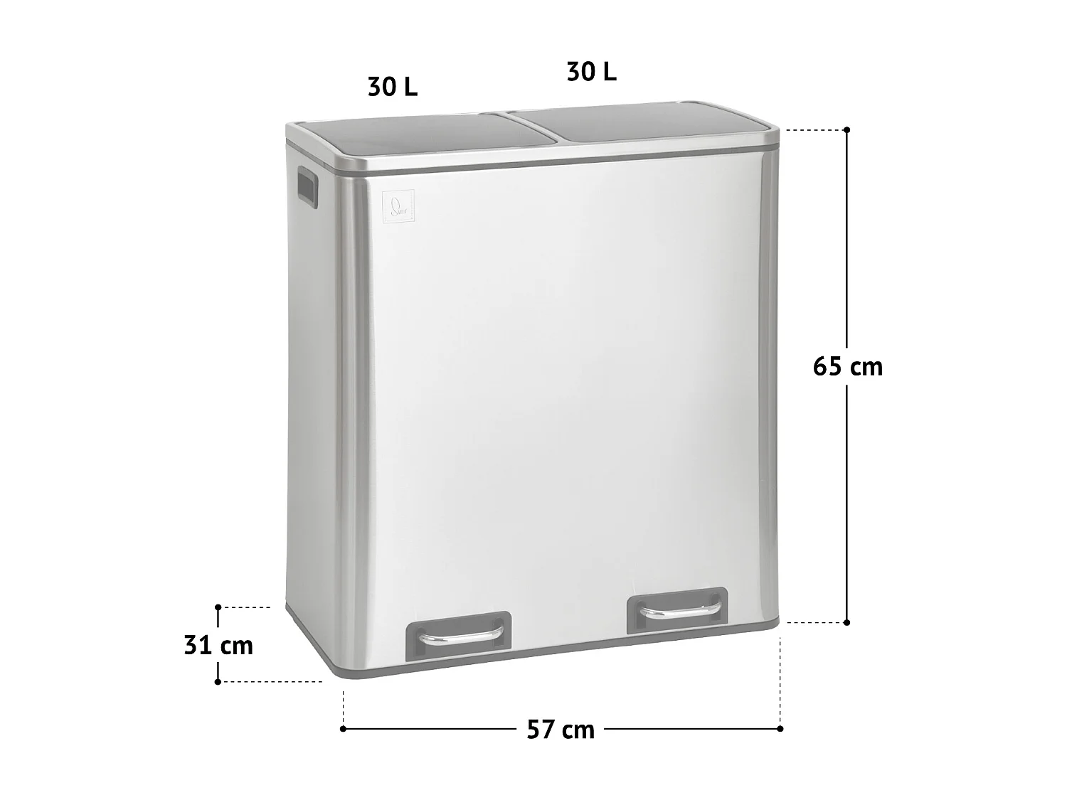 SVITA TM2X30 poubelle à pédale 60 litres, système de séparation et d'organisation de cuisine, argent