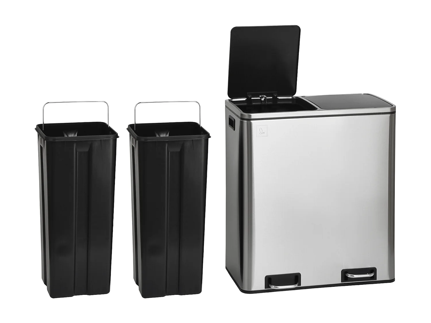 SVITA TM2X30 poubelle à pédale 60 litres, système de séparation et d'organisation de cuisine, argent