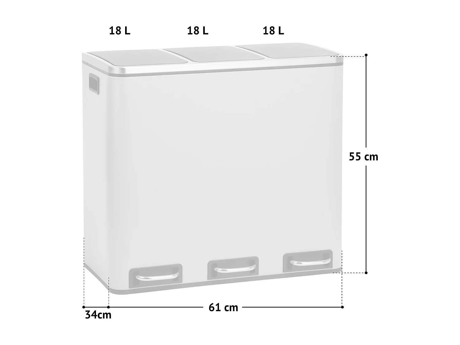 SVITA TM3X18 Poubelle corbeille à papier 54L poubelle tri sélectif blanc