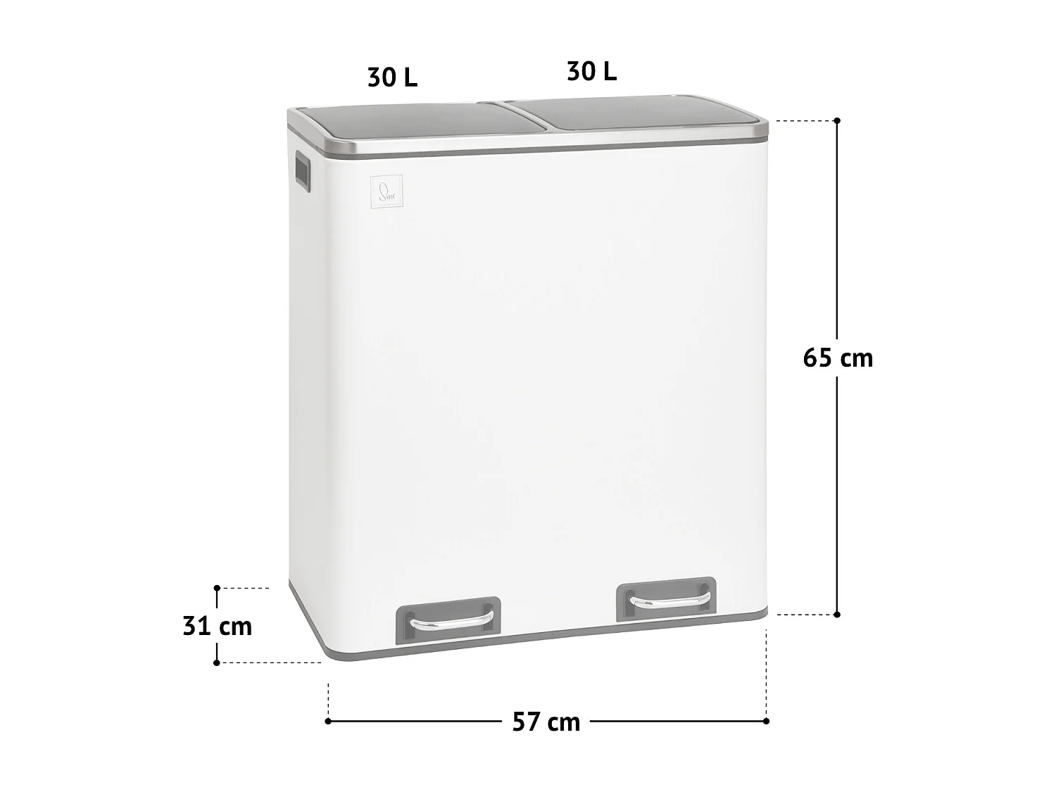 SVITA TM2X30 poubelle à pédale 60 litres, système de séparation et d'organisation de cuisine, blanc
