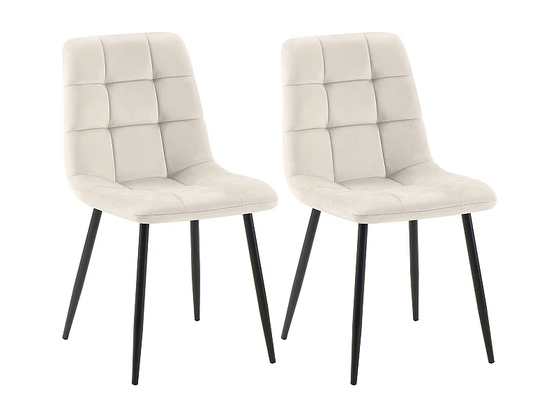 Lot de 2  chaise salle à manger - Velours - Blanc crème - Tilde