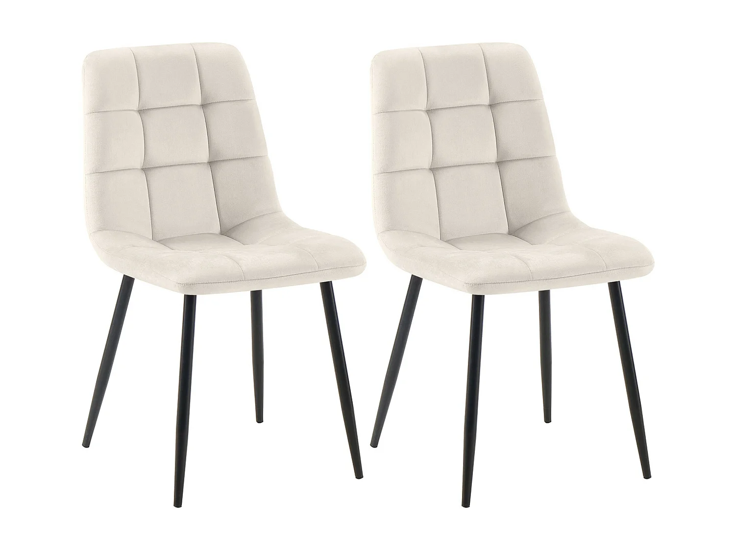 Lot de 2  chaise salle à manger - Velours - Blanc crème - Tilde