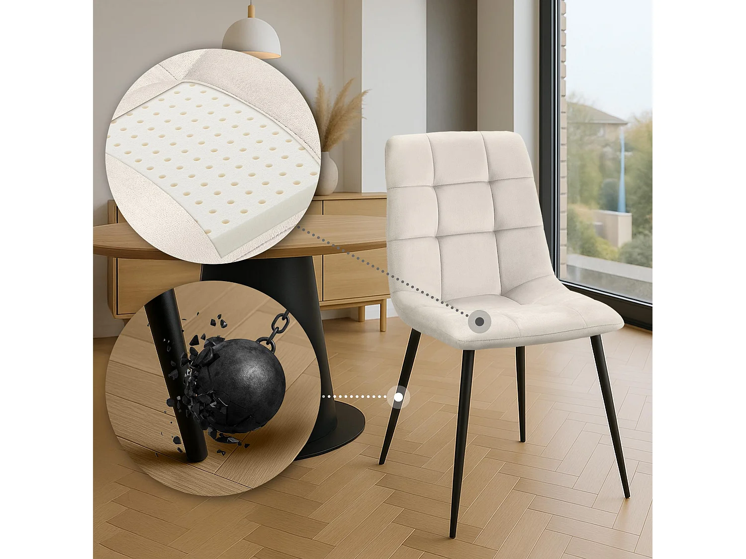 Lot de 2  chaise salle à manger - Velours - Blanc crème - Tilde