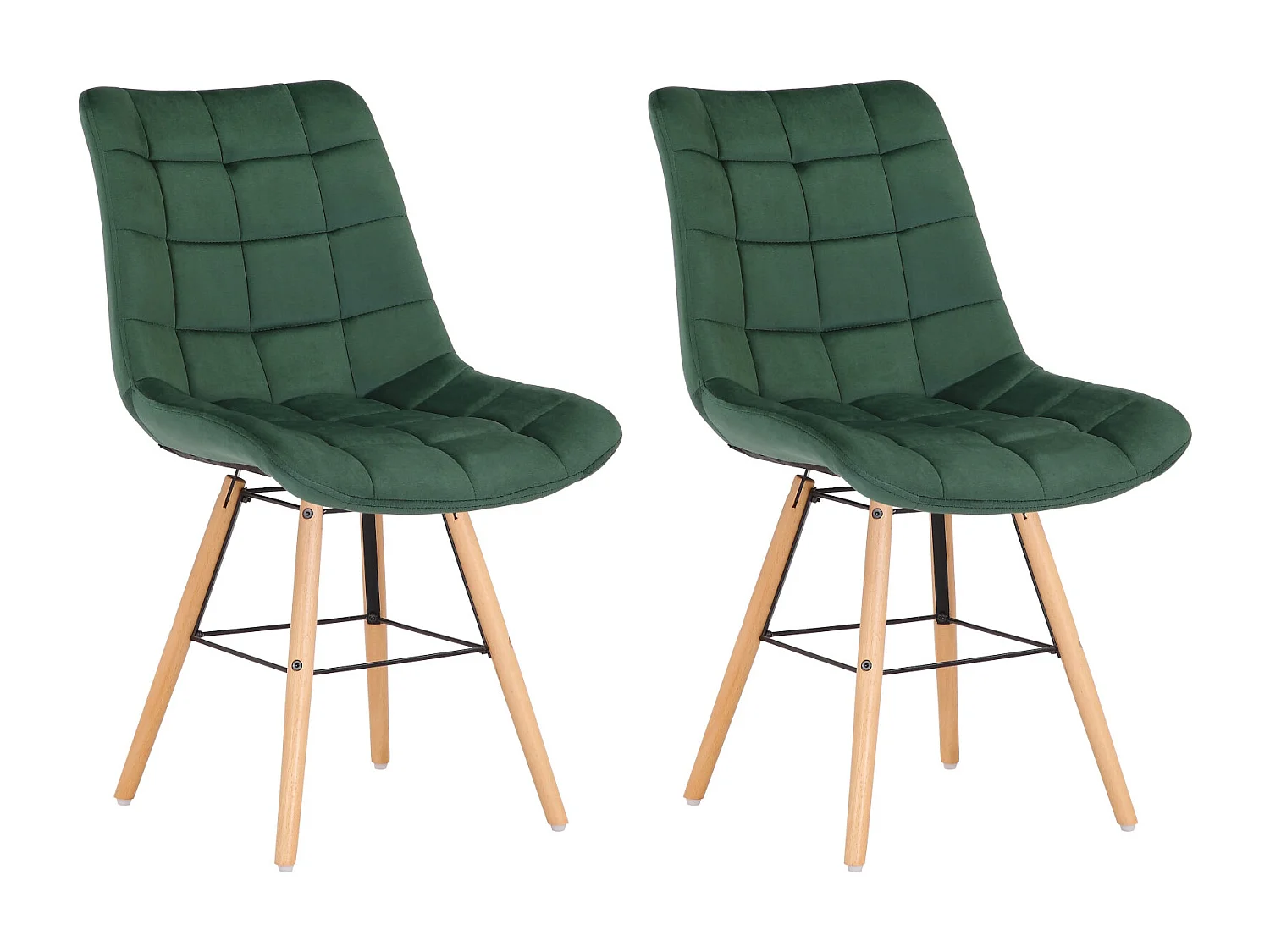 Lot de 2  chaise salle à manger - Velours & Bois - Vert - Leni