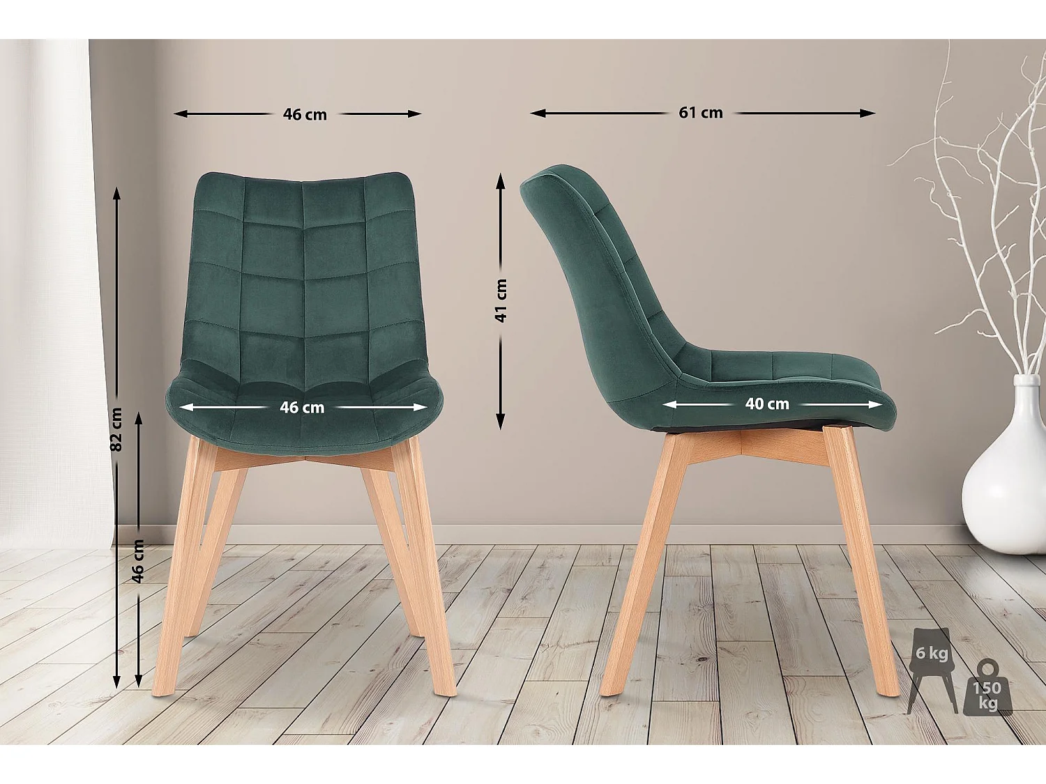 chaise salle à manger - Velours & Nature - Vert - Passaic