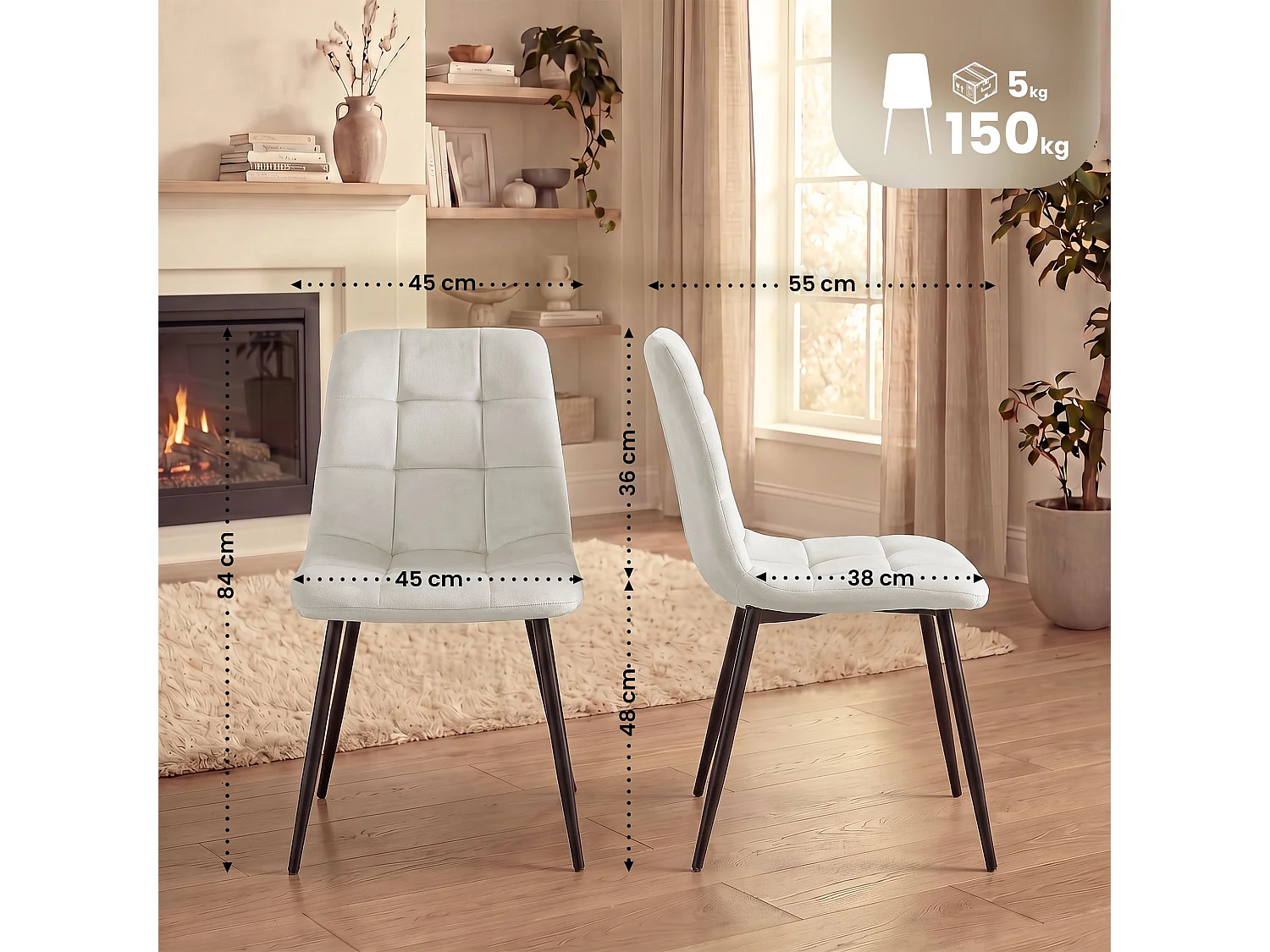 chaise salle à manger - Velours - Blanc crème - Tilde