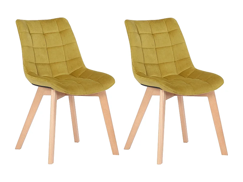 Lot de 2  chaise salle à manger - Velours - Jaune - Passaic