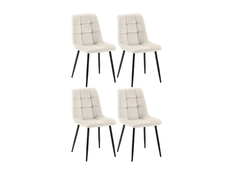 Lot de 4  chaise salle à manger - Velours - Blanc crème - Tilde
