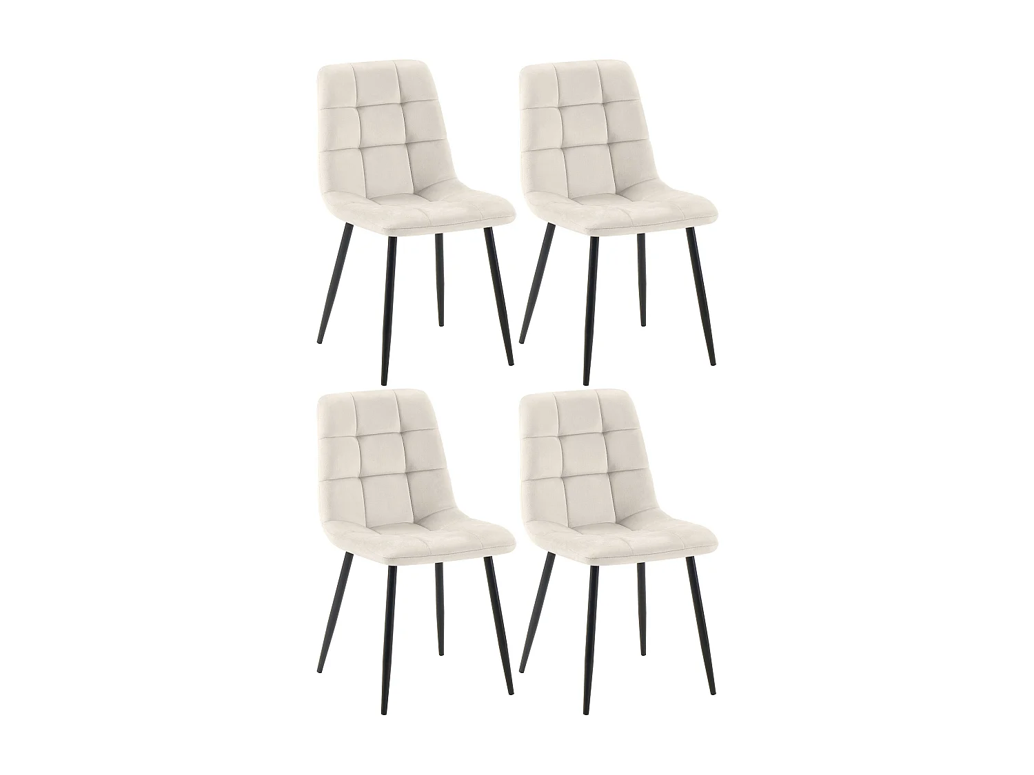 Lot de 4  chaise salle à manger - Velours - Blanc crème - Tilde