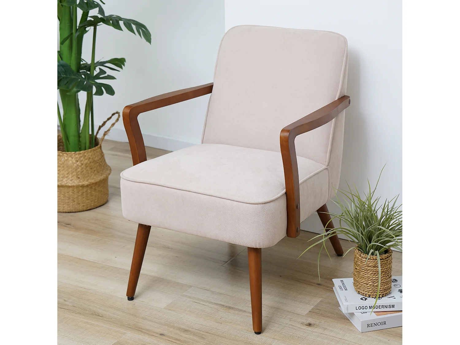 SVITA TUVA Fauteuil lounge Chaise d'accent vintage Salon Chambre à coucher Beige