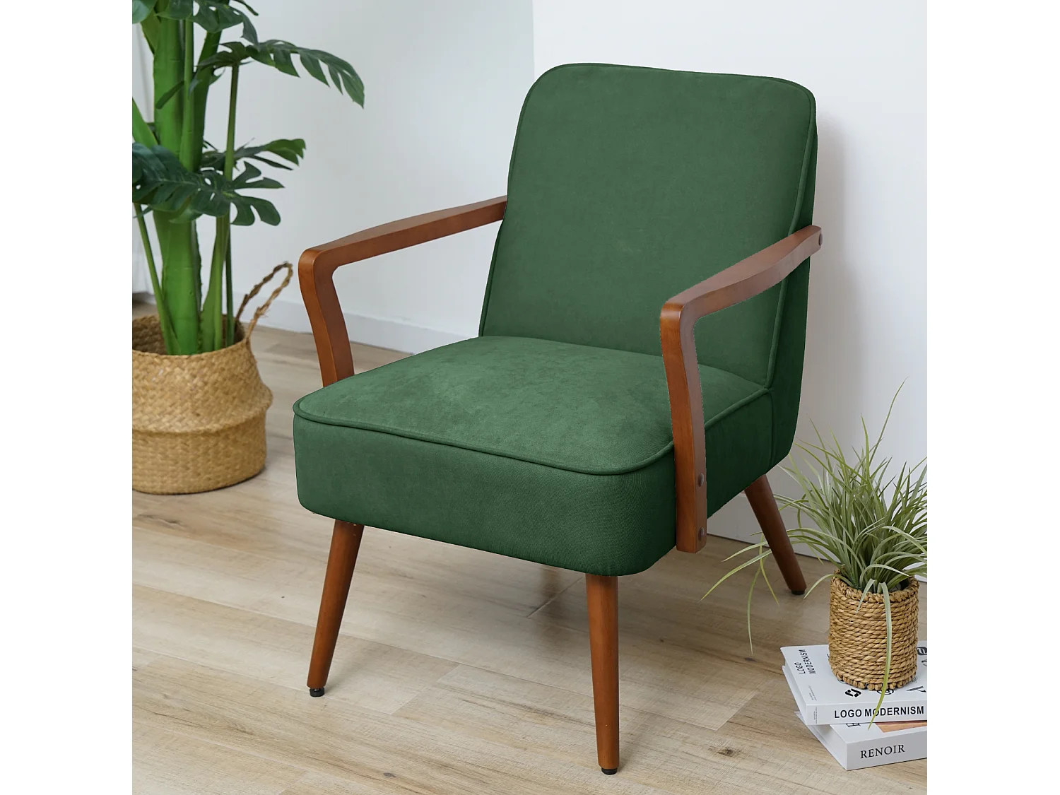 SVITA TUVA Fauteuil lounge Chaise d'accent vintage Salon Chambre à coucher Vert foncé
