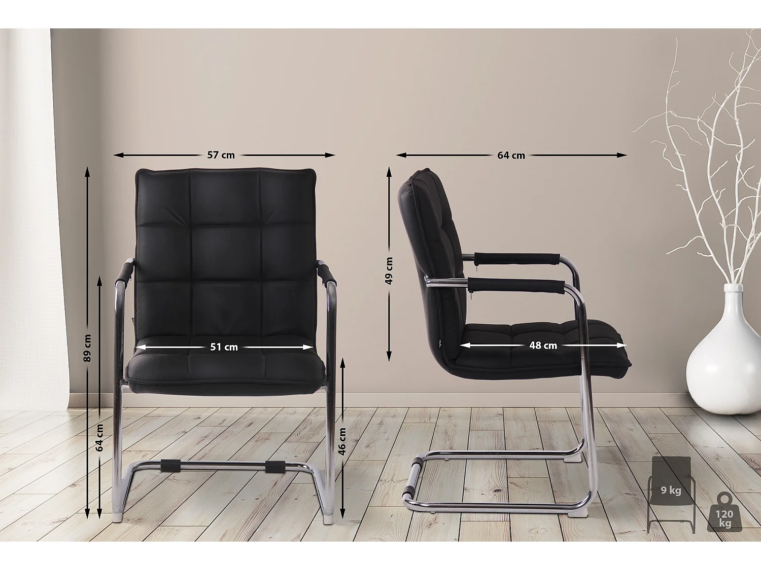 chaises oscillantes - Véritable cuir & Chrome - Noir - Gandia