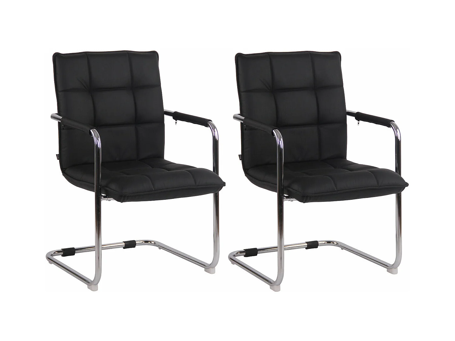 Lot de 2  chaises oscillantes - Véritable cuir & Chrome - Noir - Gandia