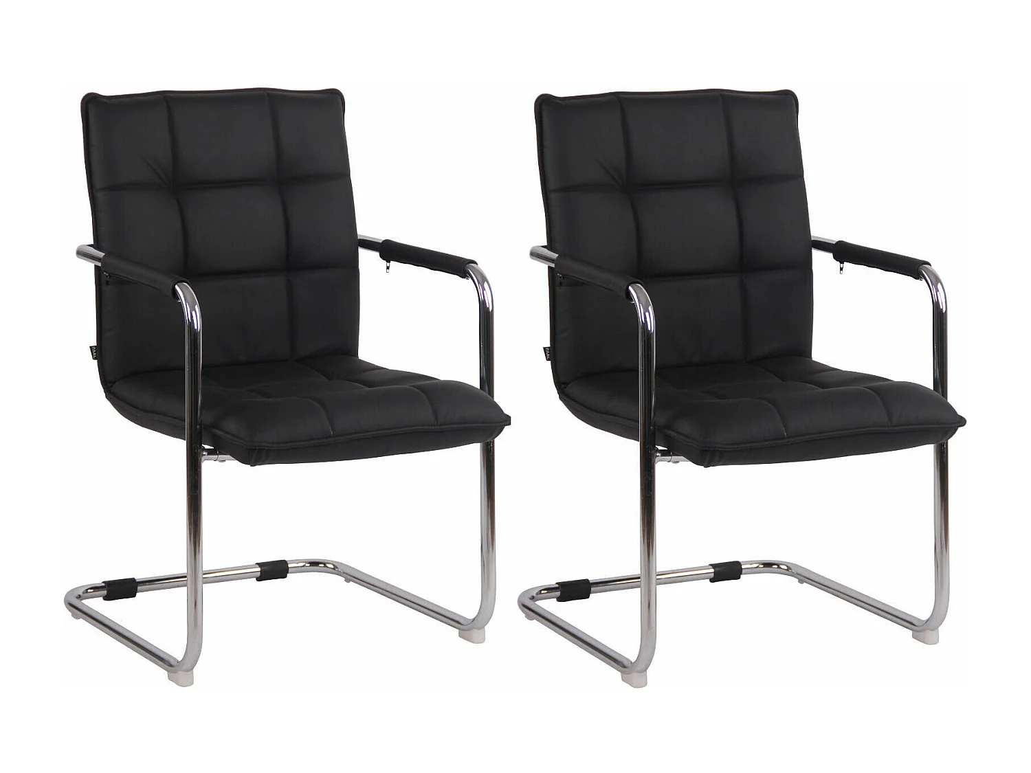 Lot de 2  chaises oscillantes - Véritable cuir & Chrome - Noir - Gandia