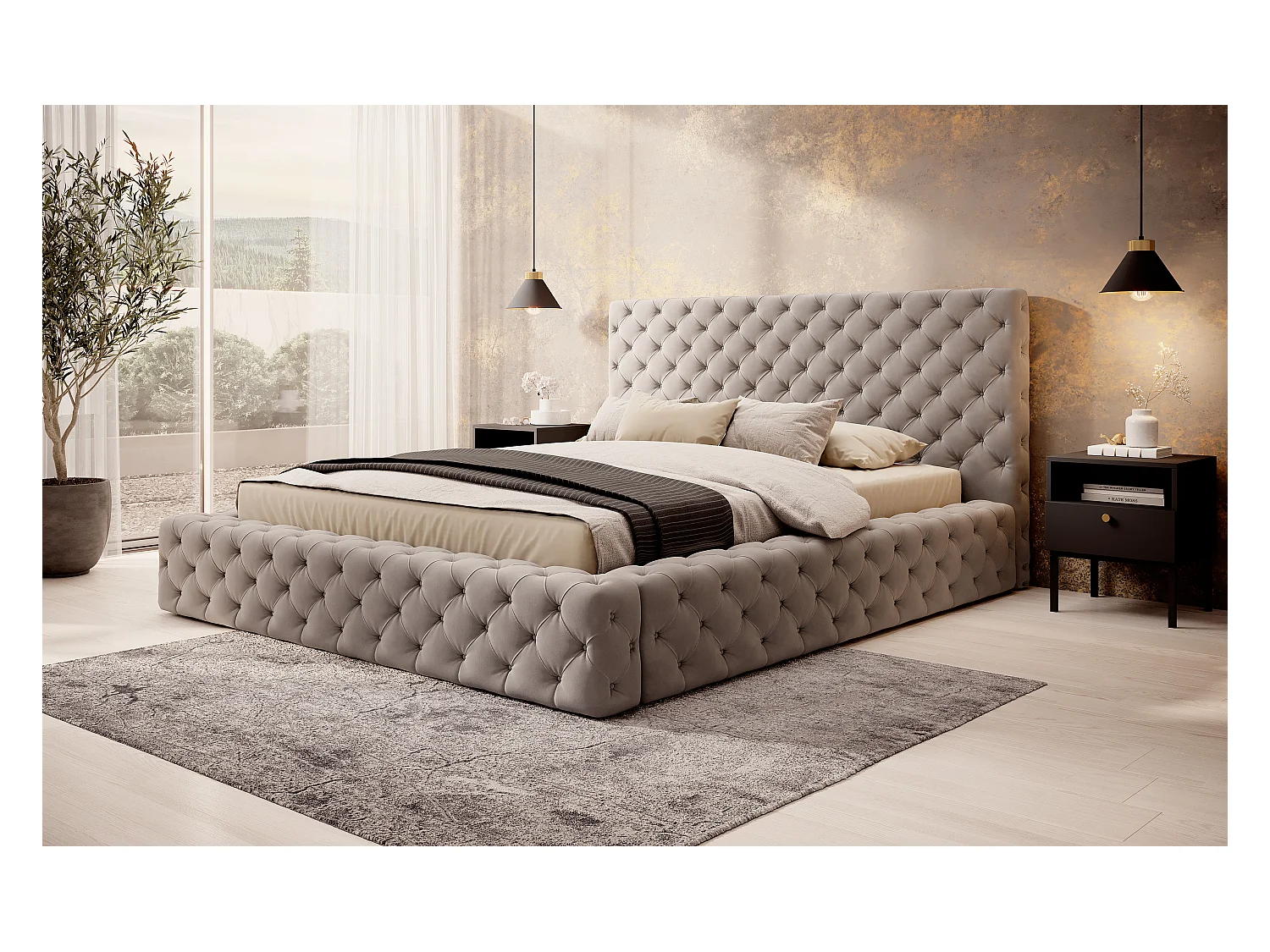 Bett King M (160x200)/Stoffbezug/Beige/An Lager
