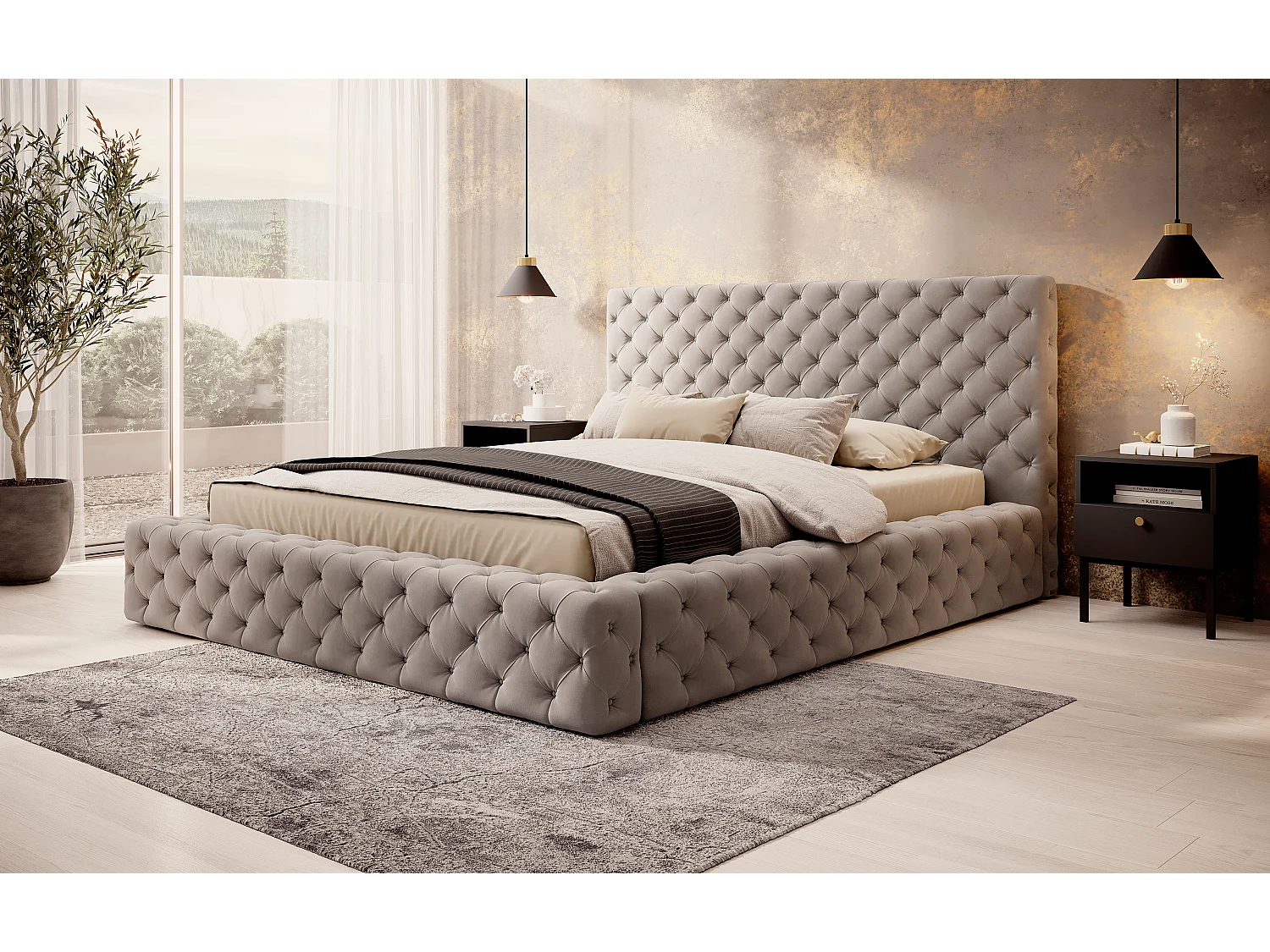Lit King M (160x200)/Tissu/Beige/En stock