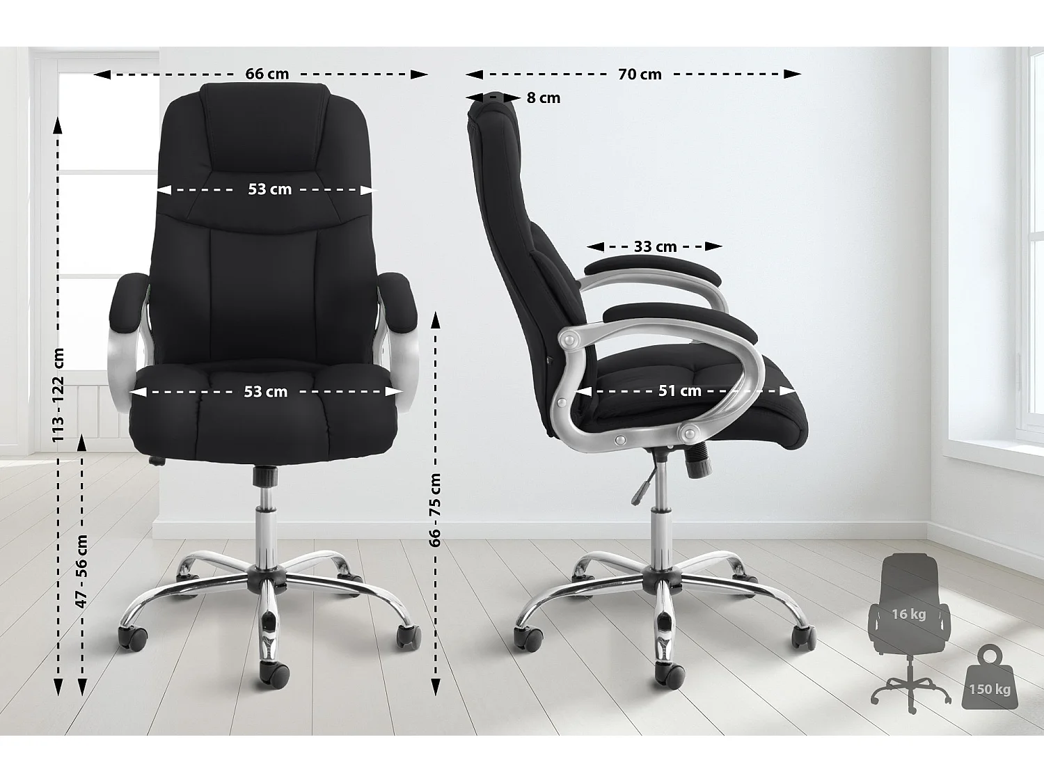 Chaise de bureau - Similicuir - Noir - Apoll XL